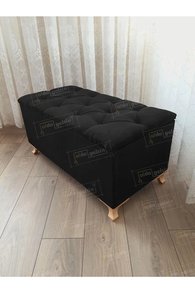 Lüks Sandıklı Kapitoneli Ayakucu Puf Bench 120 cm Gold Ayak