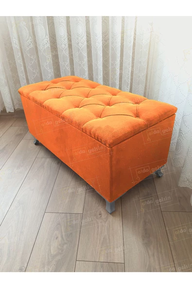 Lüks Sandıklı Kapitoneli Ayakucu Puf Bench 110 cm Gümüş Ayak ürün görseli 1