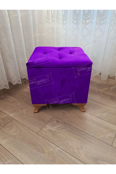 Lüks Sandıklı Tabure Puf 45 x 45 cm Ceviz Ayak
