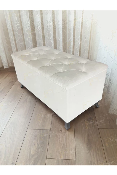 Lüks Sandıklı Kapitoneli Ayakucu Puf Bench 110 cm Gümüş Ayak