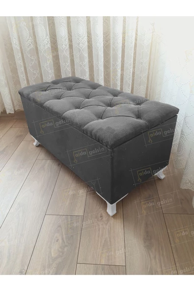 Lüks Sandıklı Kapitoneli Ayakucu Puf Bench 120 cm Beyaz Ayak ürün görseli 1