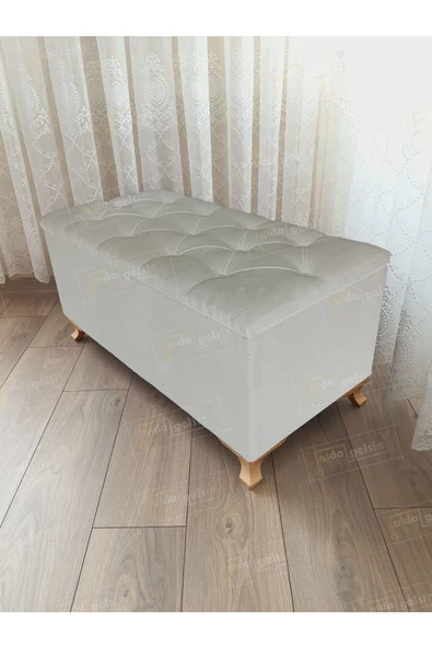 Lüks Sandıklı Kapitoneli Ayakucu Puf Bench 90 cm Gold Ayak