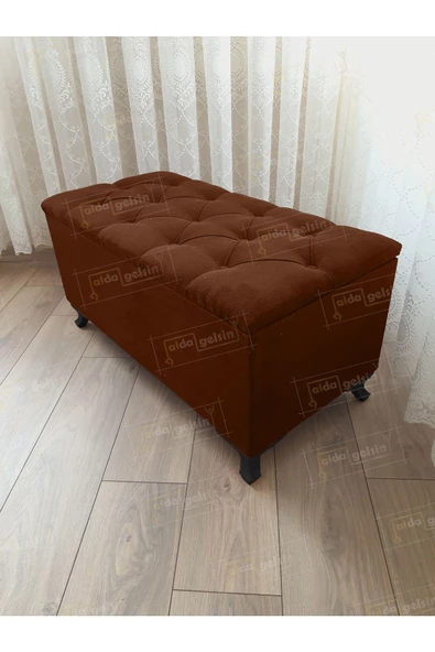 Lüks Sandıklı Kapitoneli Ayakucu Puf 120 cm Siyah Ayak