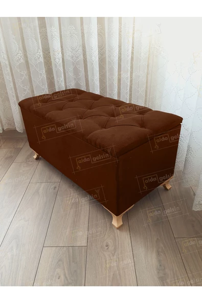 Lüks Sandıklı Kapitoneli Ayakucu Puf Bench 120 cm Gold Ayak