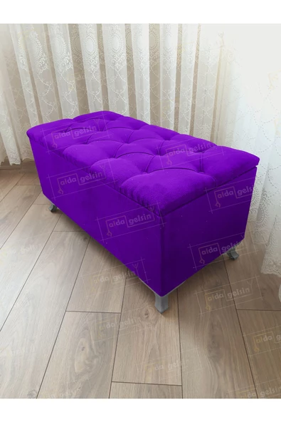 Lüks Sandıklı Kapitoneli Ayakucu Puf Bench 110 cm Gümüş Ayak ürün görseli