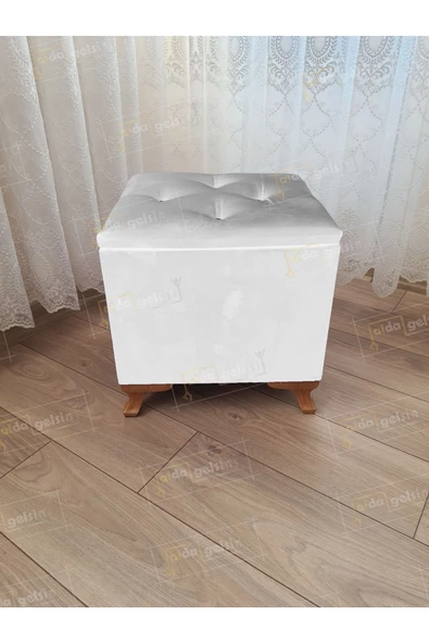 Lüks Sandıklı Tabure Puf 45 x 45 cm Ceviz Ayak