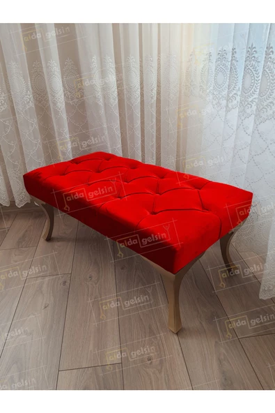 Kapitoneli Ayak Ucu Kapı Önü Antre Bench Puf Gold Ayak (100*45)
