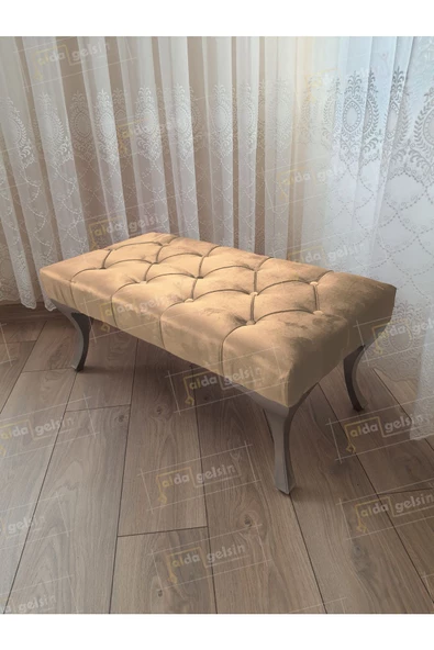 Kapitoneli Ayak Ucu Kapı Önü Antre Bench Puf Gümüş Ayak (110*45) ürün görseli 1