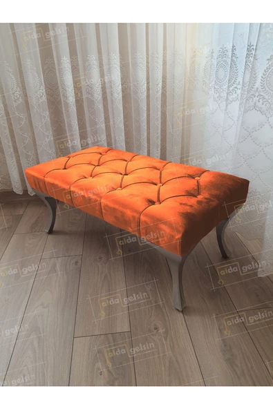 Kapitoneli Ayak Ucu Kapı Önü Antre Bench Puf Gümüş Ayak (90*45) ürün görseli 1