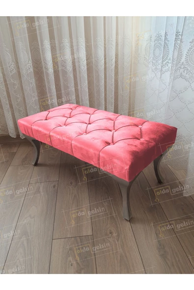 Kapitoneli Ayak Ucu Kapı Önü Antre Bench Puf Gümüş Ayak (120*45) ürün görseli