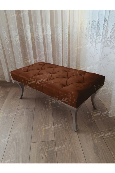 Kapitoneli Ayak Ucu Kapı Önü Antre Bench Puf GümüşAyak (120*45)