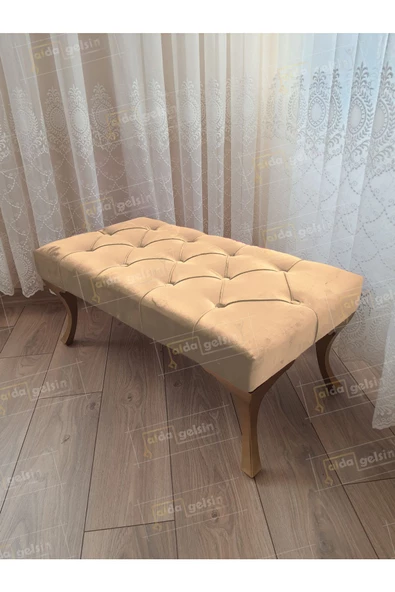 Kapitoneli Ayak Ucu Kapı Önü Antre Bench Puf Gold Ayak (120*45)