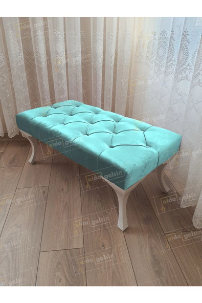 Kapitoneli Ayak Ucu Kapı Önü Antre Bench Puf Beyaz Ayak (120*45)