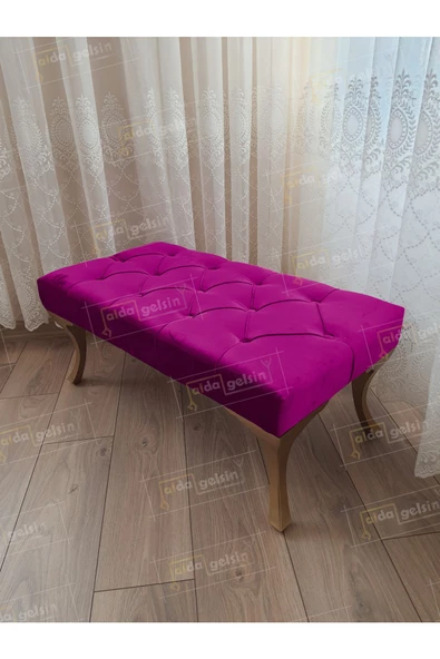Kapitoneli Ayak Ucu Kapı Önü Antre Bench Puf Gold Ayak (120*45)