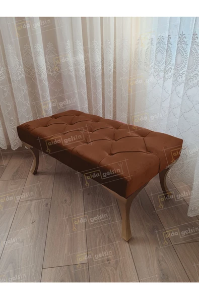 Kapitoneli Ayak Ucu Kapı Önü Antre Bench Puf Gold Ayak (120*45)