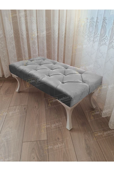 Kapitoneli Ayak Ucu Kapı Önü Antre Bench Puf Beyaz Ayak (120*45) ürün görseli