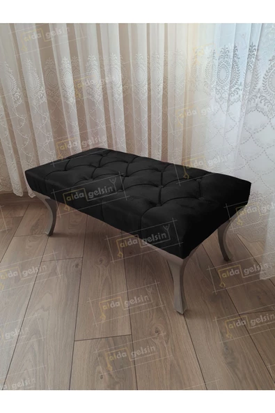 Kapitoneli Ayak Ucu Kapı Önü Antre Bench Puf Gümüş Ayak (120*45) ürün görseli 1