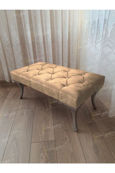 Kapitoneli Ayak Ucu Kapı Önü Antre Bench Puf Gümüş Ayak (120*45) ürün görseli 1
