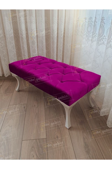 Kapitoneli Ayak Ucu Kapı Önü Antre Bench Puf Beyaz Ayak (90*45) ürün görseli 1