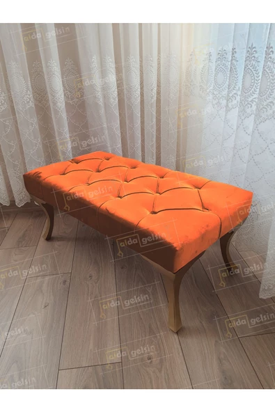 Kapitoneli Ayak Ucu Kapı Önü Antre Bench Puf Gold Ayak (120*45) ürün görseli 1