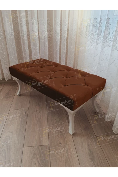 Kapitoneli Ayak Ucu Kapı Önü Antre Bench Puf Beyaz Ayak (120*45) ürün görseli 1