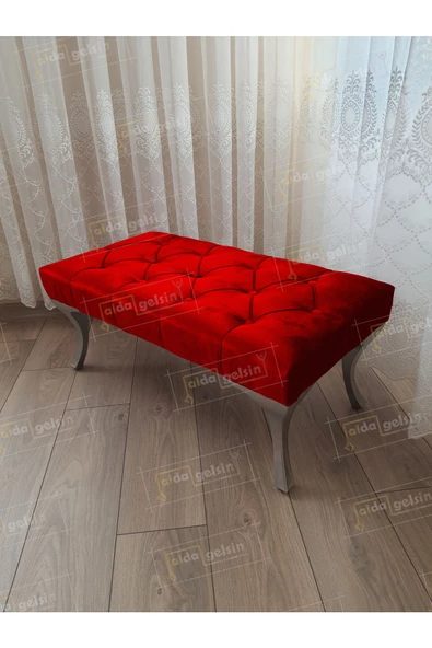 Kapitoneli Ayak Ucu Kapı Önü Antre Bench Puf Gümüş Ayak (90*45) ürün görseli 1