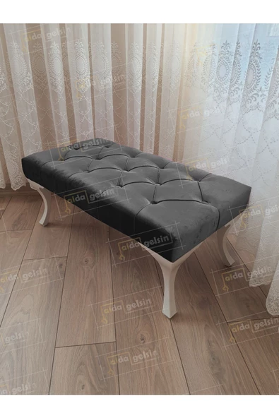 Kapitoneli Ayak Ucu Kapı Önü Antre Bench Puf Beyaz Ayak (100*45) ürün görseli