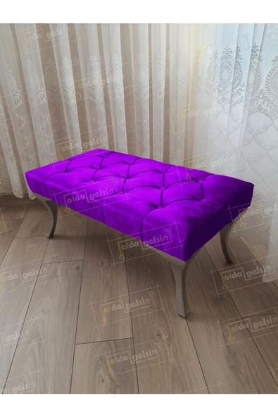 Kapitoneli Ayak Ucu Kapı Önü Antre Bench Puf Gümüş Ayak (120*45) ürün görseli 1