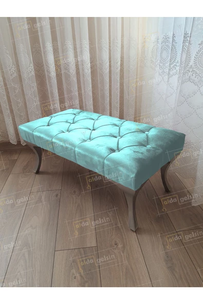 Kapitoneli Ayak Ucu Kapı Önü Antre Bench Puf Gümüş Ayak (90*45) ürün görseli 1
