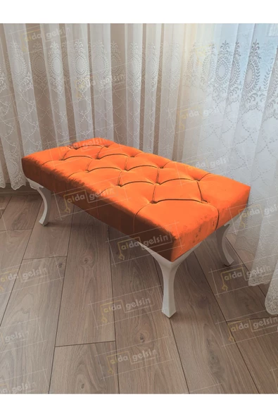 Kapitoneli Ayak Ucu Kapı Önü Antre Bench Puf Beyaz Ayak (90*45) ürün görseli