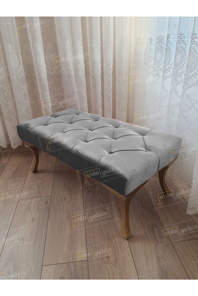 Kapitoneli Ayak Ucu Kapı Önü Antre Bench Puf Gold Ayak (120*45)
