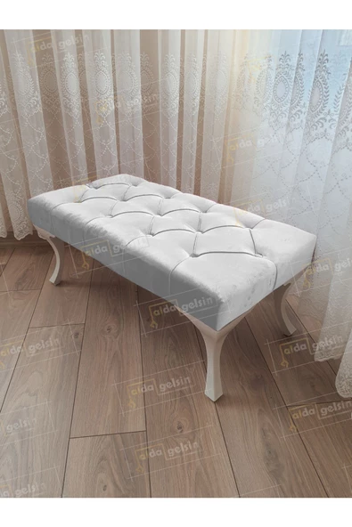 Kapitoneli Ayak Ucu Kapı Önü Antre Bench Puf Beyaz Ayak (120*45) ürün görseli