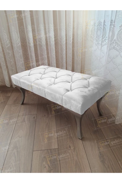 Kapitoneli Ayak Ucu Kapı Önü Antre Bench Puf Gümüş Ayak (120*45) ürün görseli 1