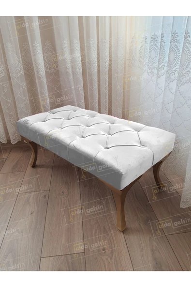 Kapitoneli Ayak Ucu Kapı Önü Antre Bench Puf Gold Ayak (120*45)
