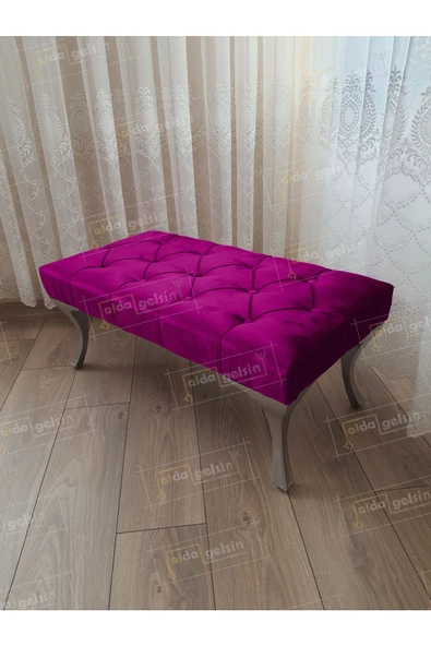 Kapitoneli Ayak Ucu Kapı Önü Antre Bench Puf Gümüş Ayak (90*45) ürün görseli 1