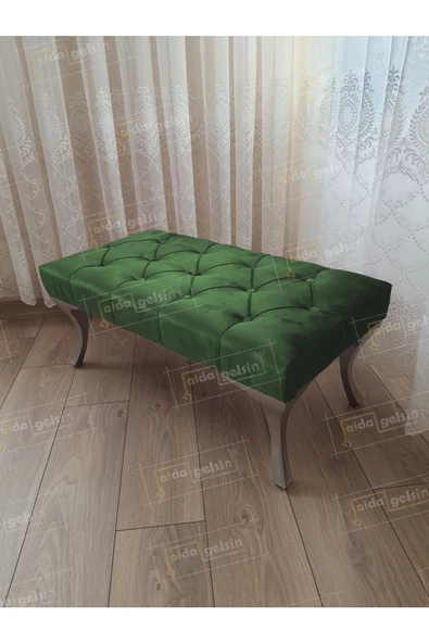 Kapitoneli Ayak Ucu Kapı Önü Antre Bench Puf Gümüş Ayak (120*45) ürün görseli 1