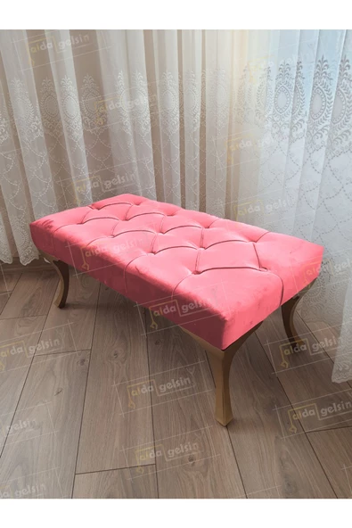 Kapitoneli Ayak Ucu Kapı Önü Antre Bench Puf Gold Ayak (120*45) ürün görseli 1