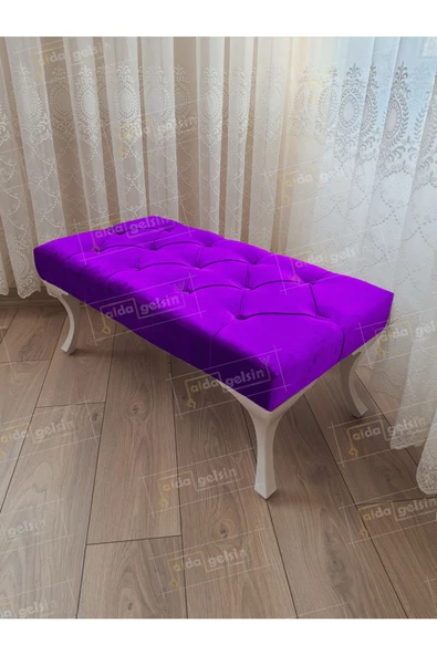 Kapitoneli Ayak Ucu Kapı Önü Antre Bench Puf Beyaz Ayak (120*45) ürün görseli 1