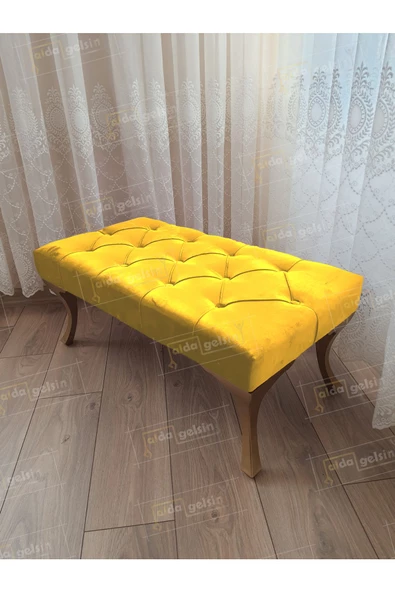 Kapitoneli Ayak Ucu Kapı Önü Antre Bench Puf Gold Ayak (100*45) ürün görseli