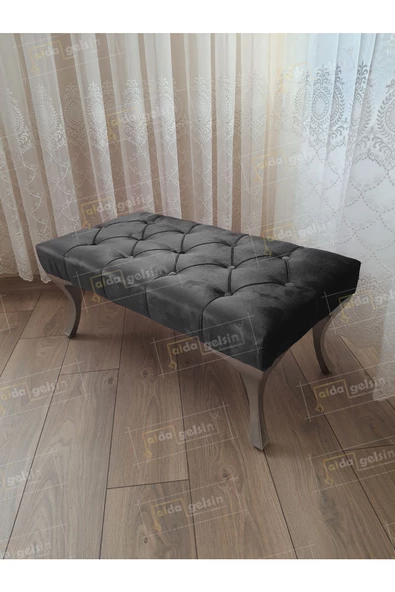 Kapitoneli Ayak Ucu Kapı Önü Antre Bench Puf Gümüş Ayak (120*45) ürün görseli 1