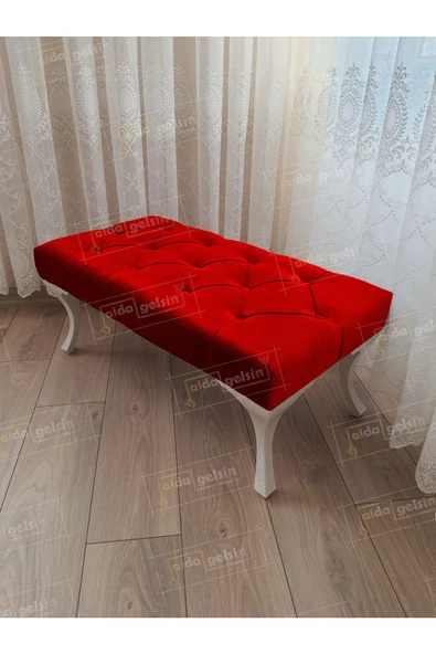 Kapitoneli Ayak Ucu Kapı Önü Antre Bench Puf Beyaz Ayak (90*45) ürün görseli 1