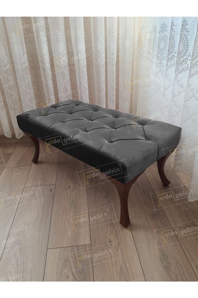 Kapitoneli Ayak Ucu Kapı Önü Antre Bench Puf Ceviz Ayak (120*45)