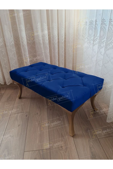 Kapitoneli Ayak Ucu Kapı Önü Antre Bench Puf Gold Ayak (120*45)