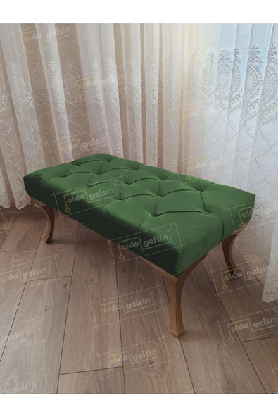Kapitoneli Ayak Ucu Kapı Önü Antre Bench Puf Gold Ayak (120*45)