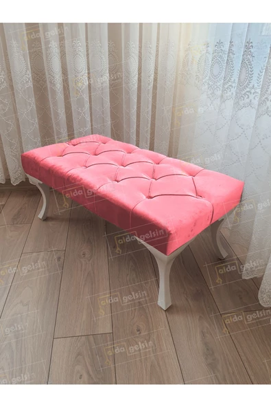 Kapitoneli Ayak Ucu Kapı Önü Antre Bench Puf Beyaz Ayak (120*45) ürün görseli 1