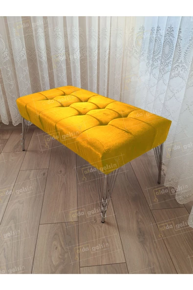Modern Dilim Puf Ayakucu Puf Gold Metal Ayak (90*45)