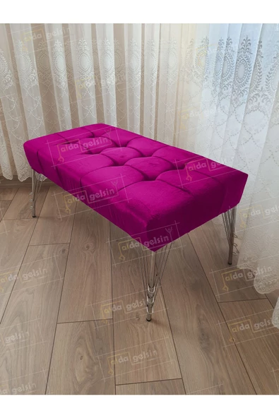 Modern Dilim Puf Ayakucu Puf Gümüş Metal Ayak (90*45) ürün görseli 1