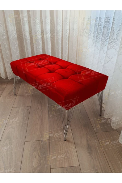 Modern Dilim Puf Ayakucu Puf Gümüş Metal Ayak (90*45) ürün görseli 1