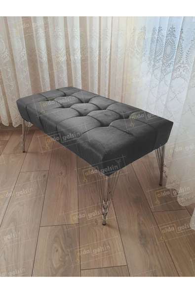 Modern Dilim Puf Ayakucu Puf Gümüş Metal Ayak (90*45) ürün görseli