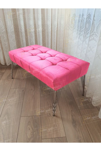 Modern Dilim Puf Ayakucu Puf Gümüş Metal Ayak (90*45) ürün görseli